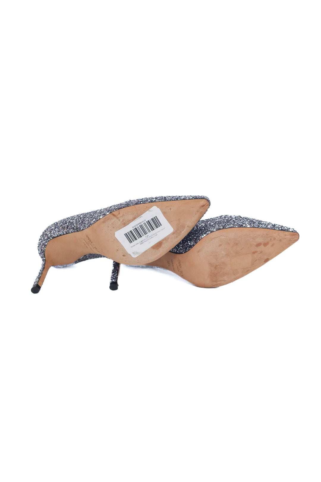 jimmy choo silver glitter pumps (38.5 / US 8.5; retail $695)