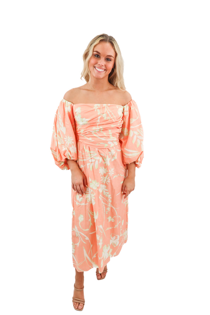 tanya taylor orange floral puff sleeve dress (2; retail $545)
