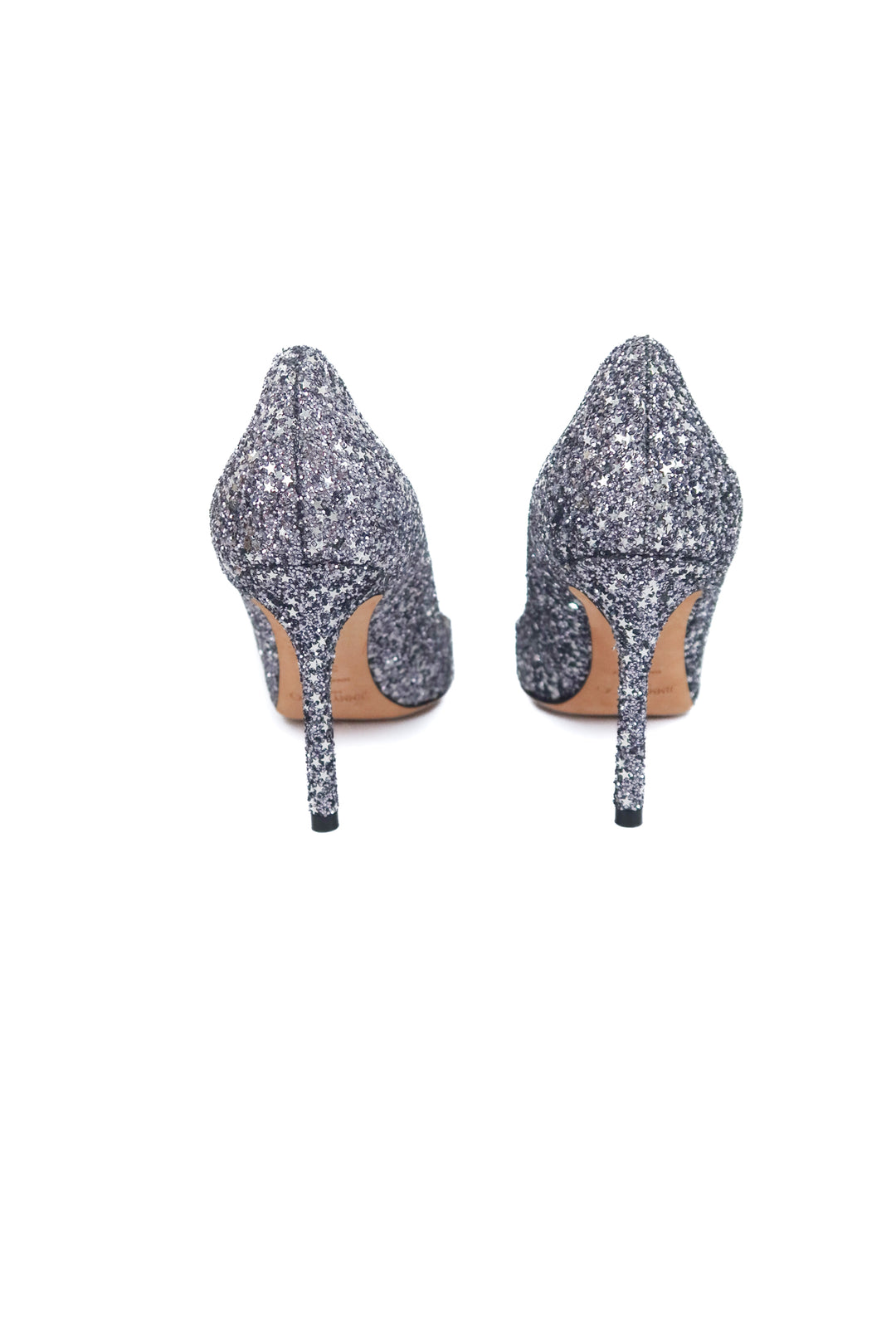 jimmy choo silver glitter pumps (38.5 / US 8.5; retail $695)