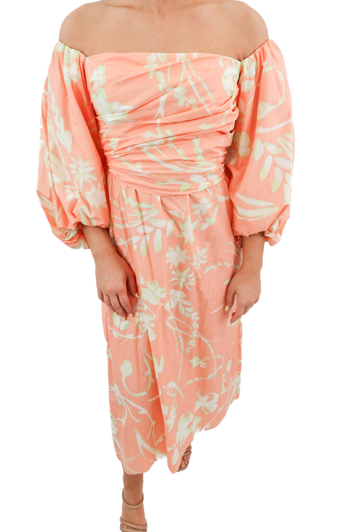 tanya taylor orange floral puff sleeve dress (2; retail $545)