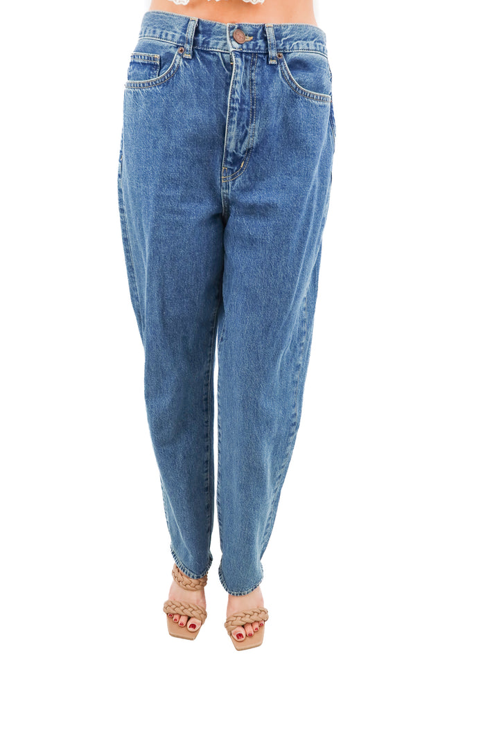 la ligne hi rise medium wash straight jeans (27; retail $250)