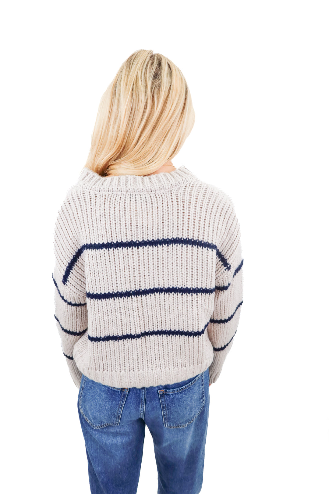 vici grey/navy striped cardigan (s; retail $74)