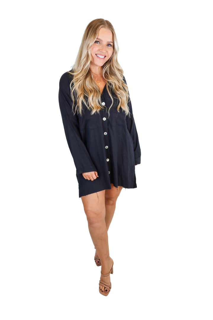 Show Me Your Mumu Black Linen Shirt Dress (S; retail $148)