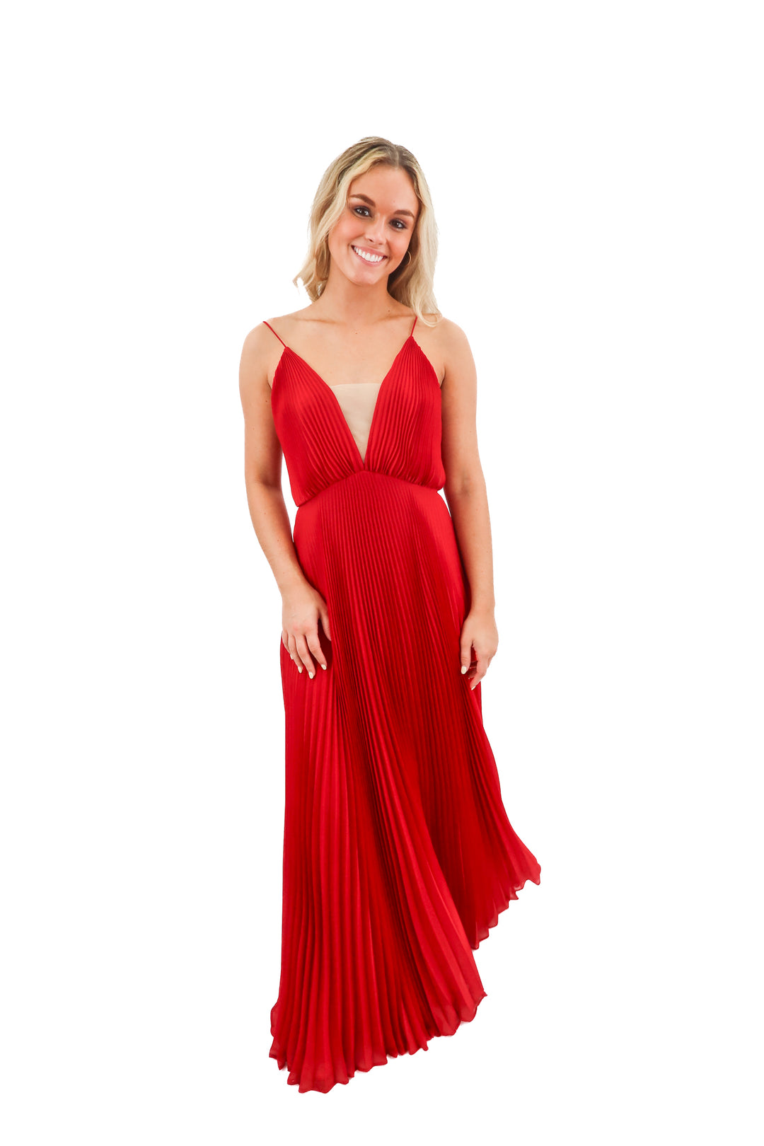 red pleated maxi dress (s)