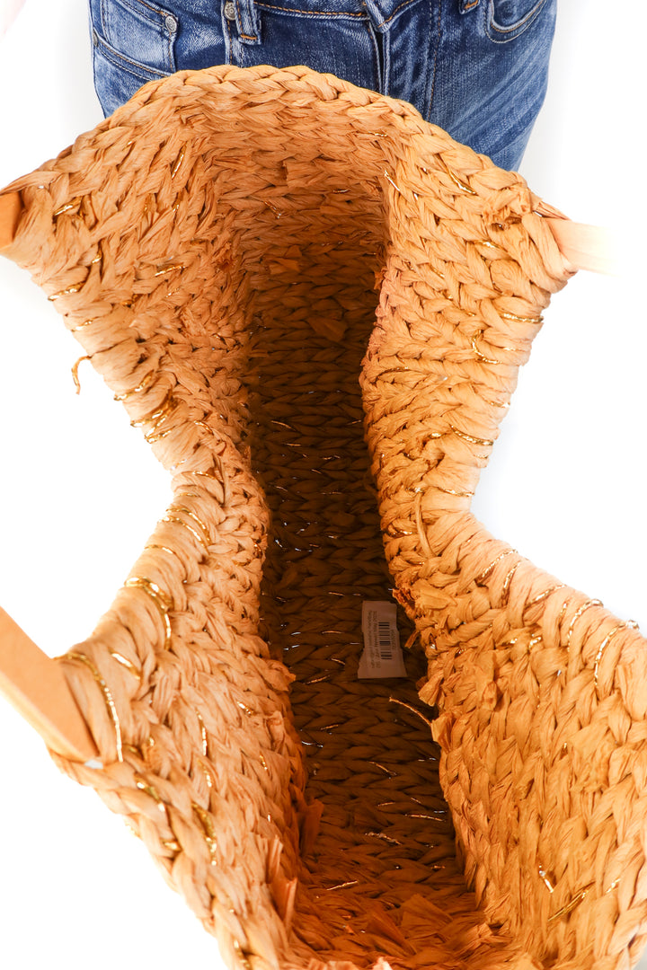 rattan/gold metallic handbag