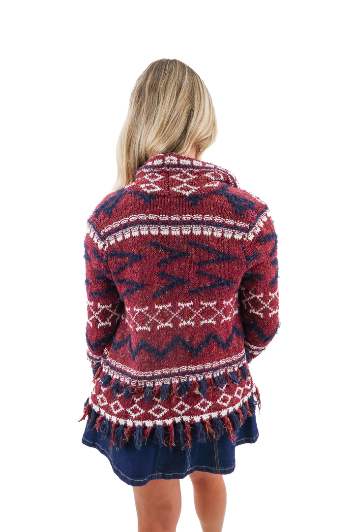 moth maroon fringe knit cardigan (s)