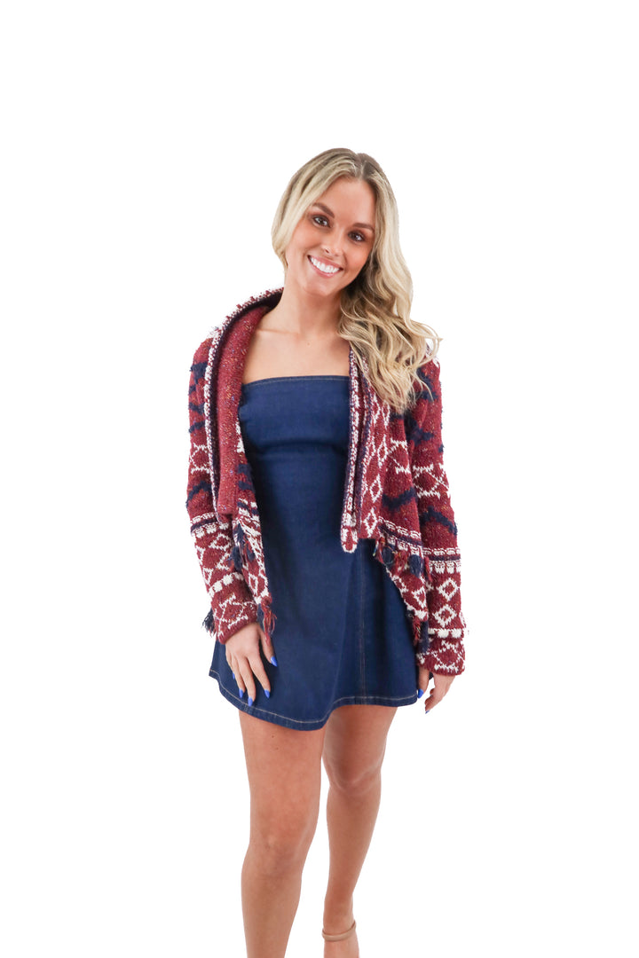moth maroon fringe knit cardigan (s)