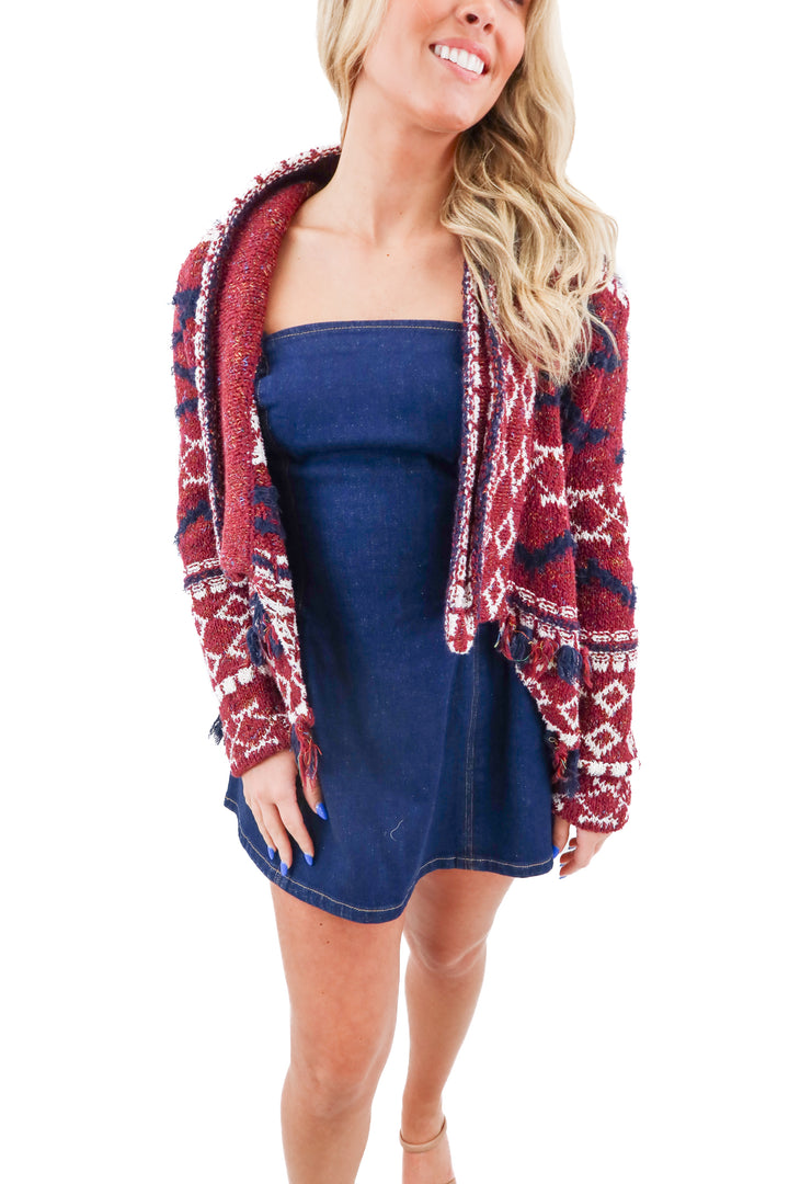 moth maroon fringe knit cardigan (s)