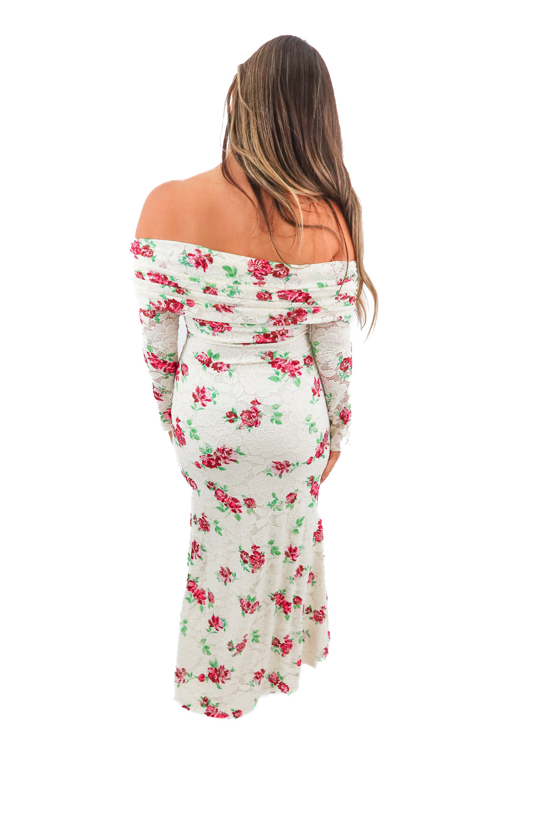 afrm cream floral romance rose lace maxi dress (L)