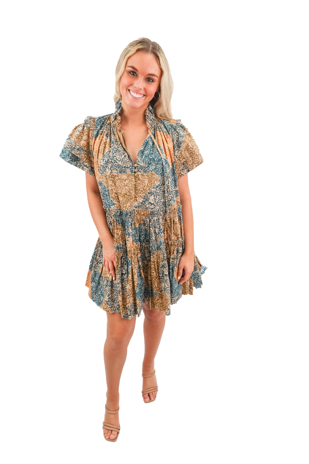hunter bell brown colorblock tiered dress (xs; retail $525)