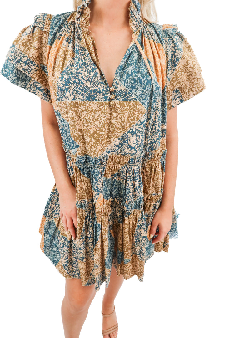 hunter bell brown colorblock tiered dress (xs; retail $525)