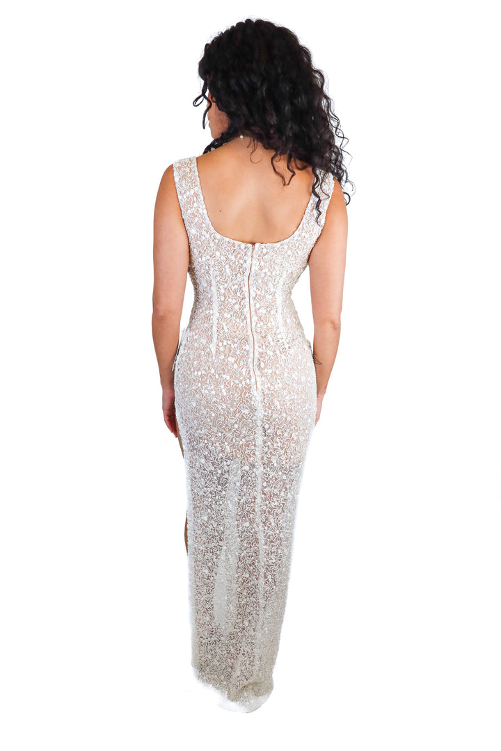 Nadine Merabi white pearl maxi dress NWT (S/M; retail $495)
