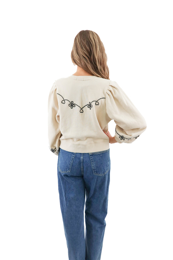 rails cream sweater w/ black embroidery details (m; retail $178)