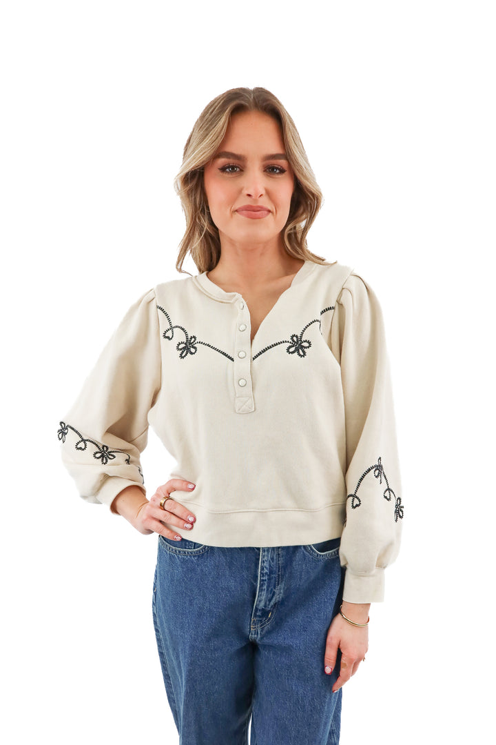 rails cream sweater w/ black embroidery details (m; retail $178)
