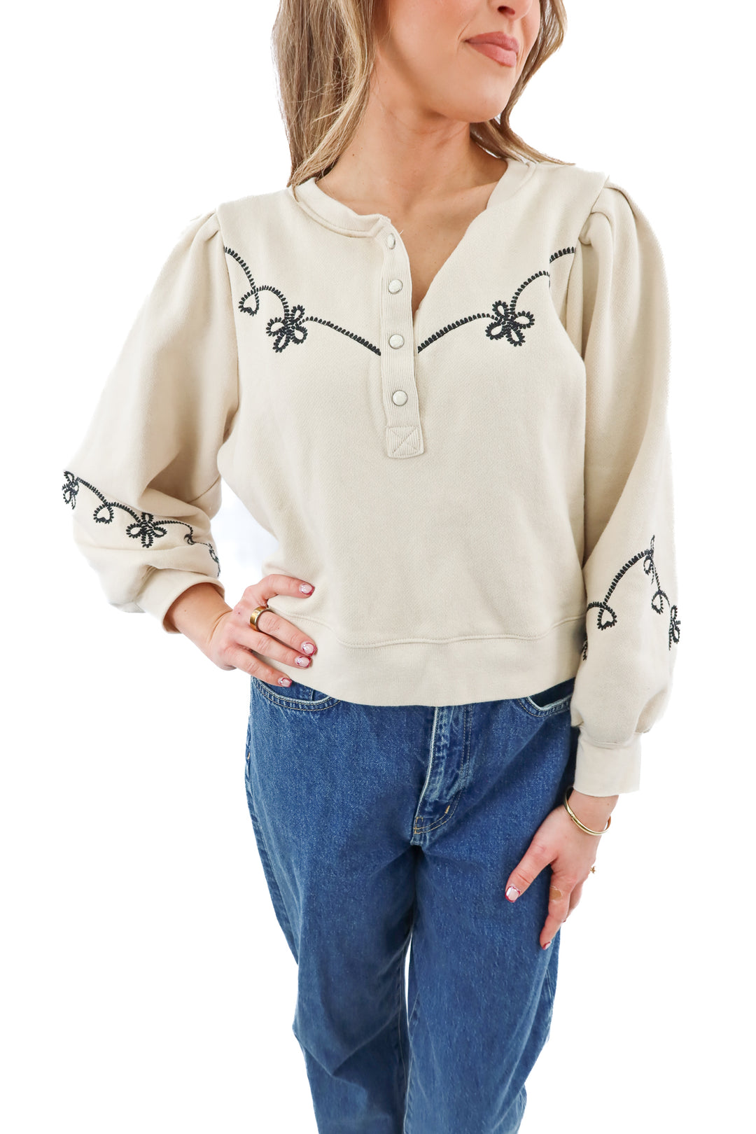 rails cream sweater w/ black embroidery details (m; retail $178)