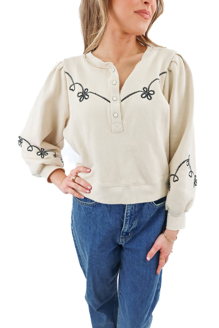 rails cream sweater w/ black embroidery details (m; retail $178)