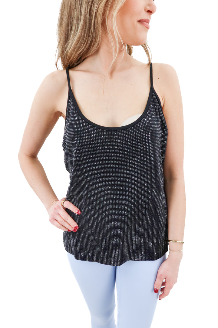 st. john black cami with rhinestones (M; retail $595)