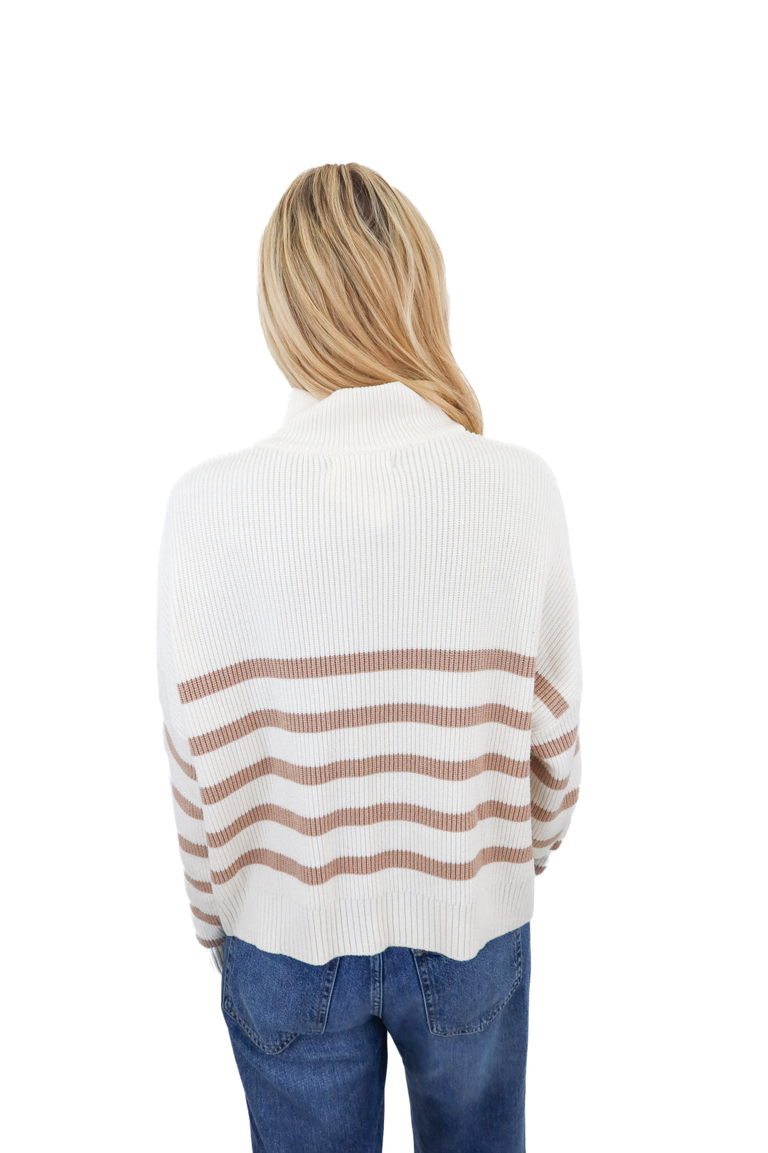 mng white/tan striped quarter zip (s; retail $59.99)