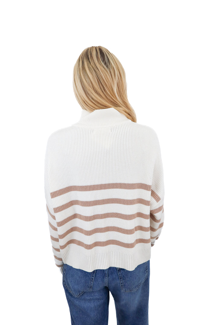 mng white/tan striped quarter zip (s; retail $59.99)