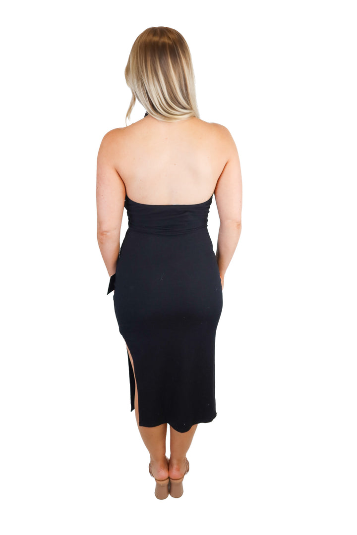 Lulus black ribbed cutout midi dress NWT (M; retail $65)