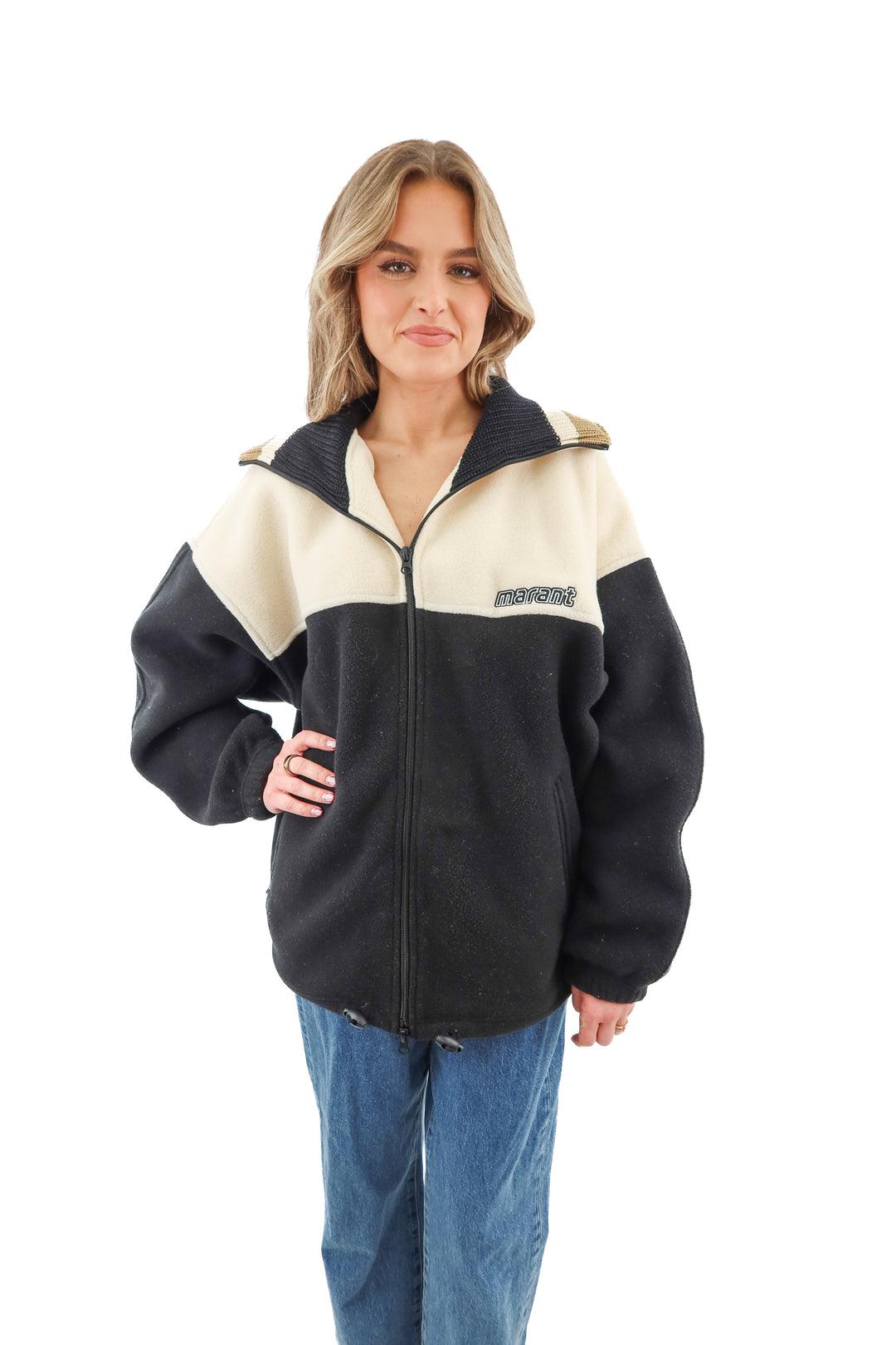 etoile isabel marant black/cream fleece zip jacket (36; retail $725)