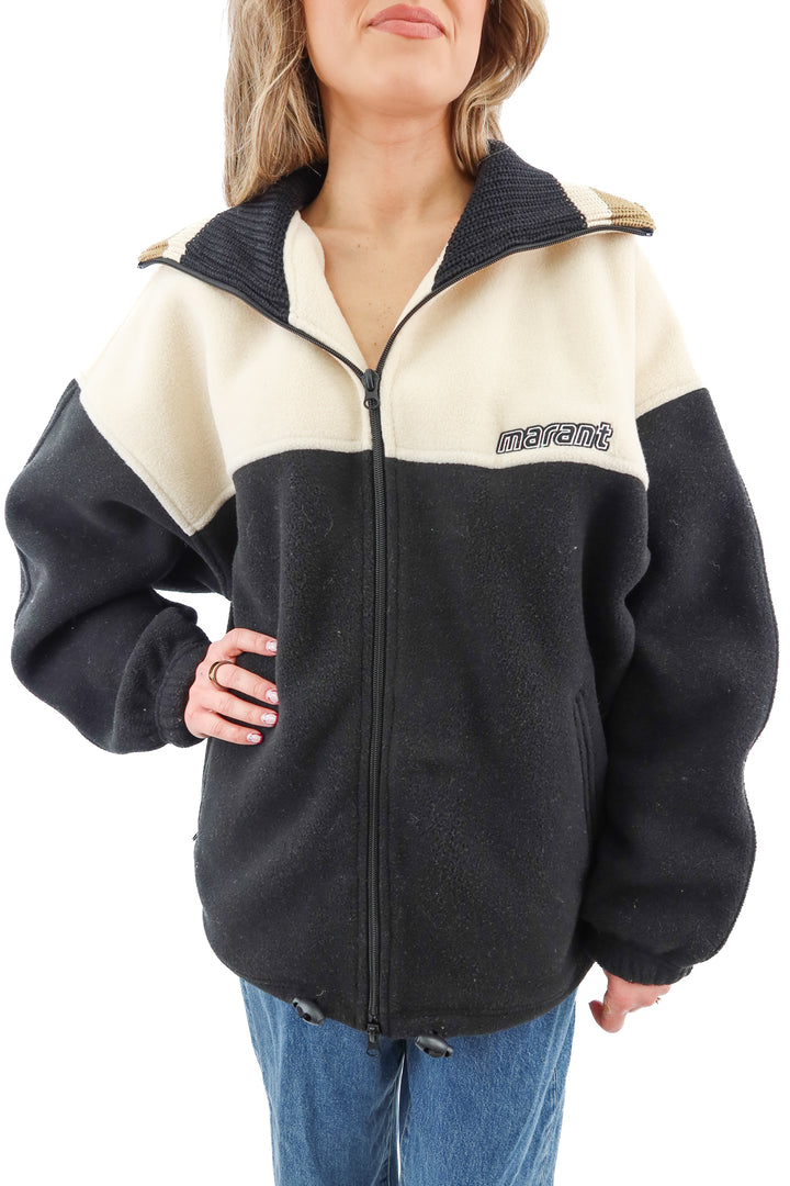 etoile isabel marant black/cream fleece zip jacket (36; retail $725)