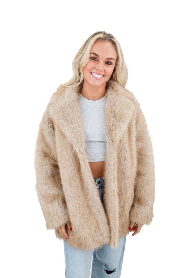 vici light brown fur jacket (s; retail $105)