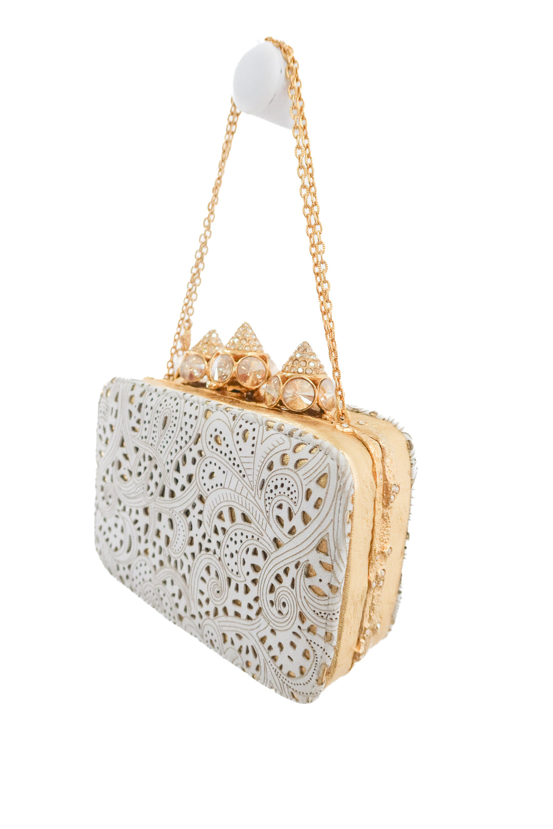 clara kasavina gold and white clutch