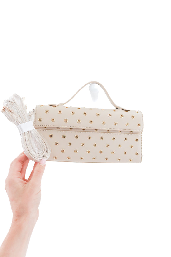 moda luxe cream and gold bag (retail $90)