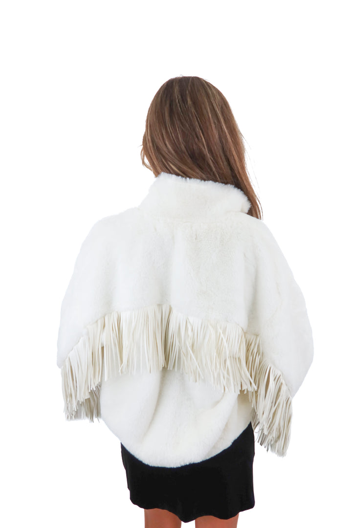 12th tribe x the salty blonde white fringe fur jacket (s)