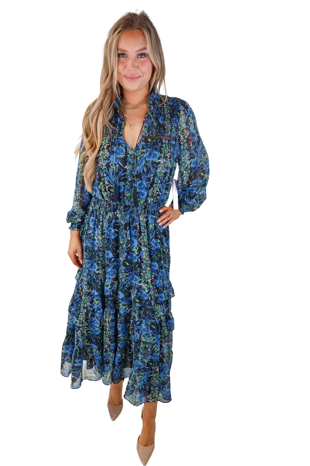 SOLD aqua blue floral maxi dress NWT (L)