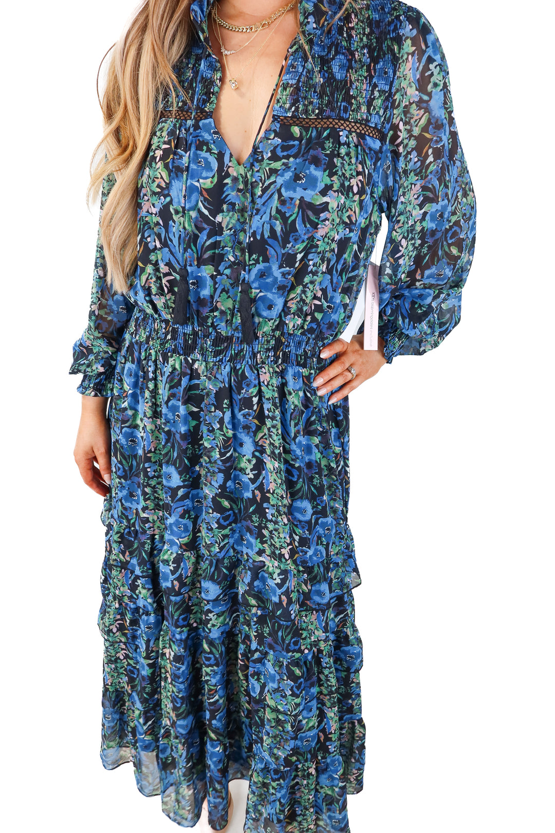 SOLD aqua blue floral maxi dress NWT (L)