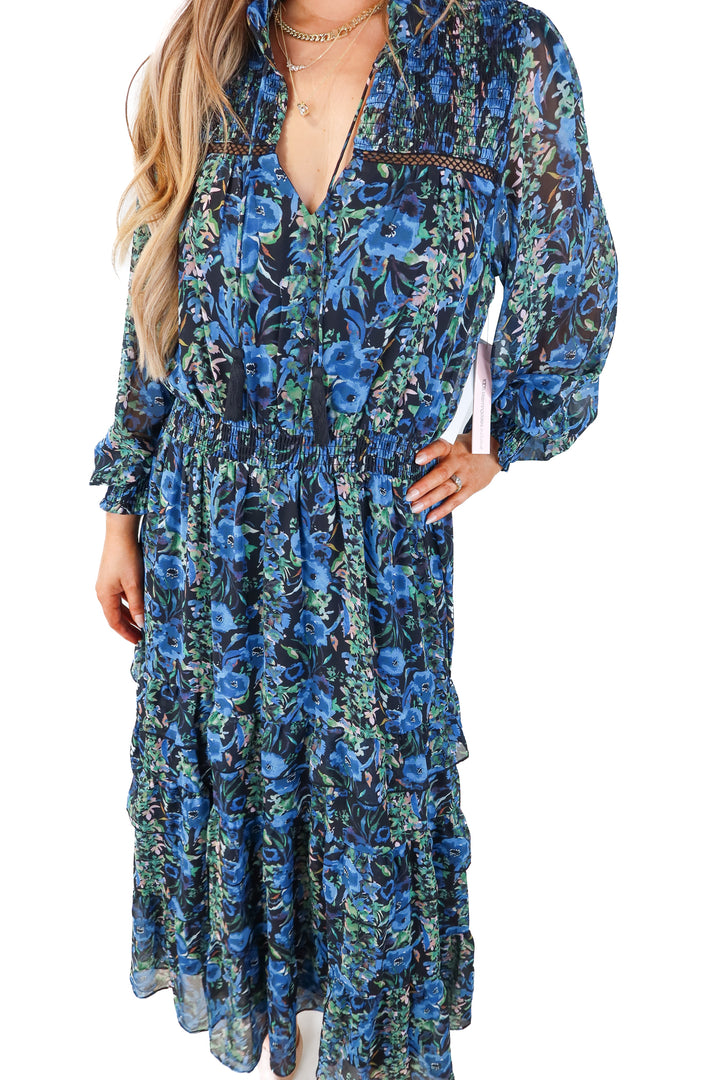 SOLD aqua blue floral maxi dress NWT (L)