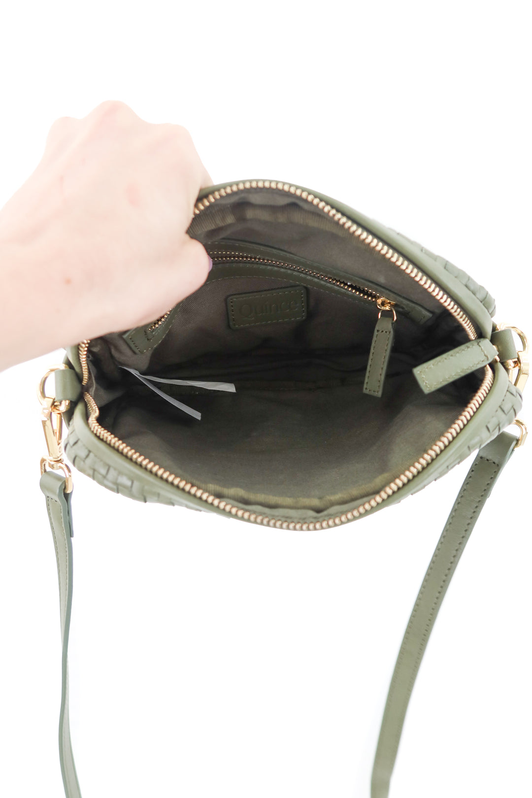 quince green woven purse
