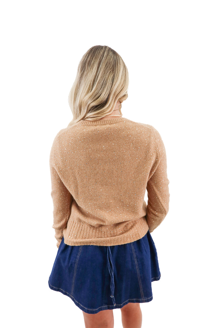 j.crew tan wool/alpaca blend sweater w/ rhinestones (m)