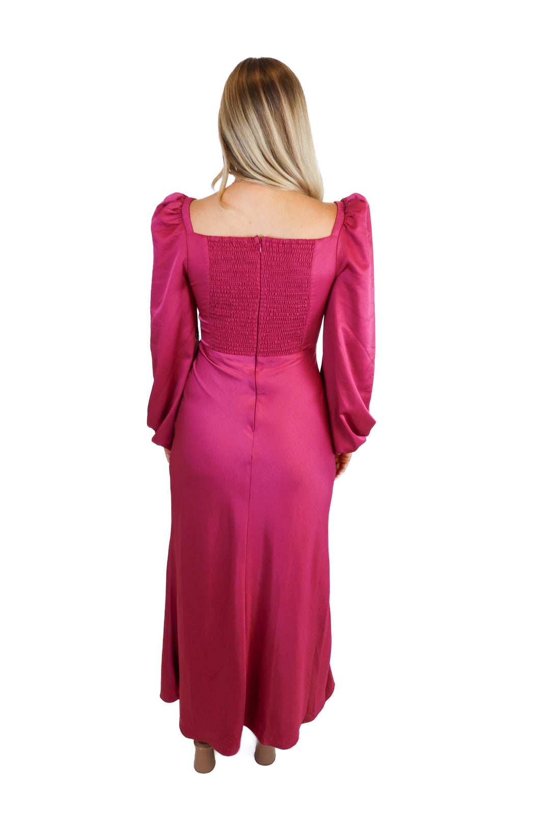 ASTR The Label Magenta Satin Maxi Dress (M)