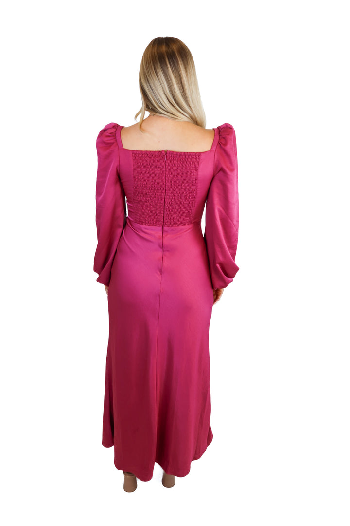 ASTR The Label Magenta Satin Maxi Dress (M)