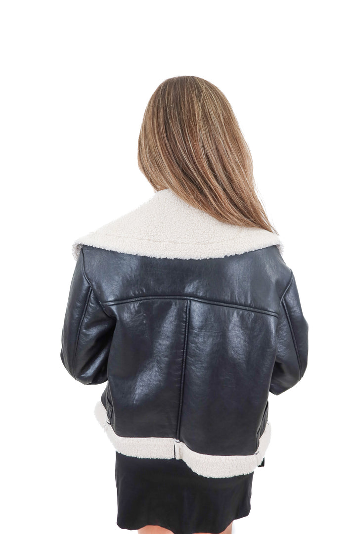 emory park black vegan leather/sherpa jacket (s; retail $126)