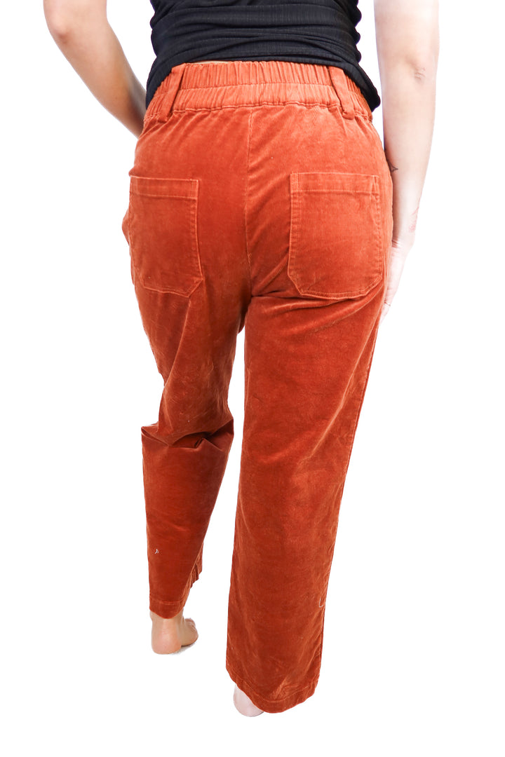 Skies Are Blue rust corduroy pant (M; retail $95)