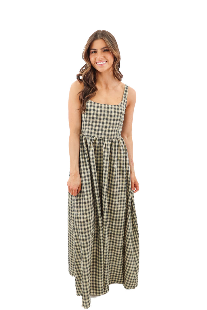 princess polly brown/black gingham maxi dress nwt (4; retail $79)