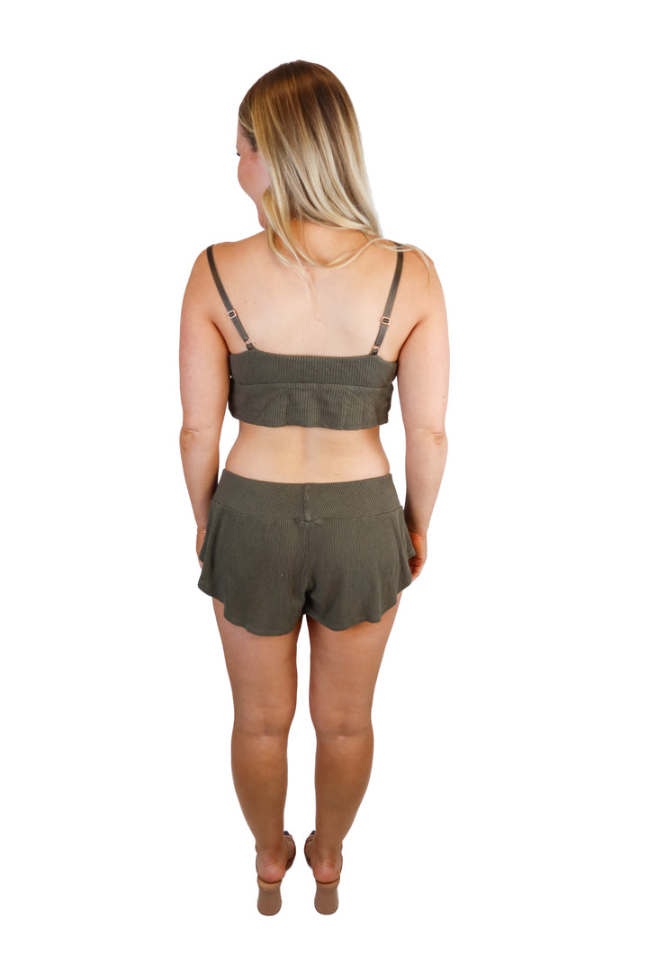 Eberjey Green Rib Knit Cropped Cami & Short Pajama Set (S; retail $138)