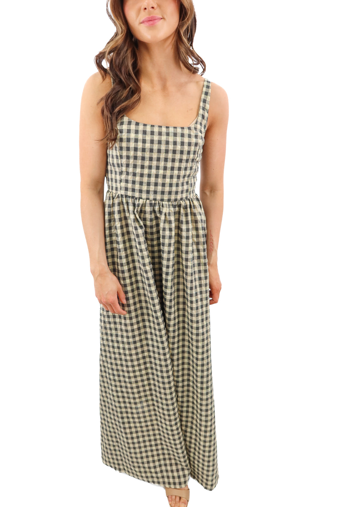 princess polly brown/black gingham maxi dress nwt (4; retail $79)