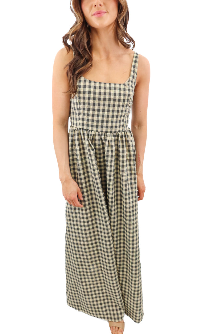 princess polly brown/black gingham maxi dress nwt (4; retail $79)