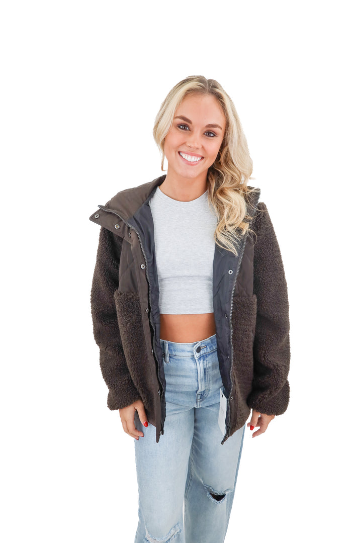 alpnrock brown sherpa jacket (s; retail $458)