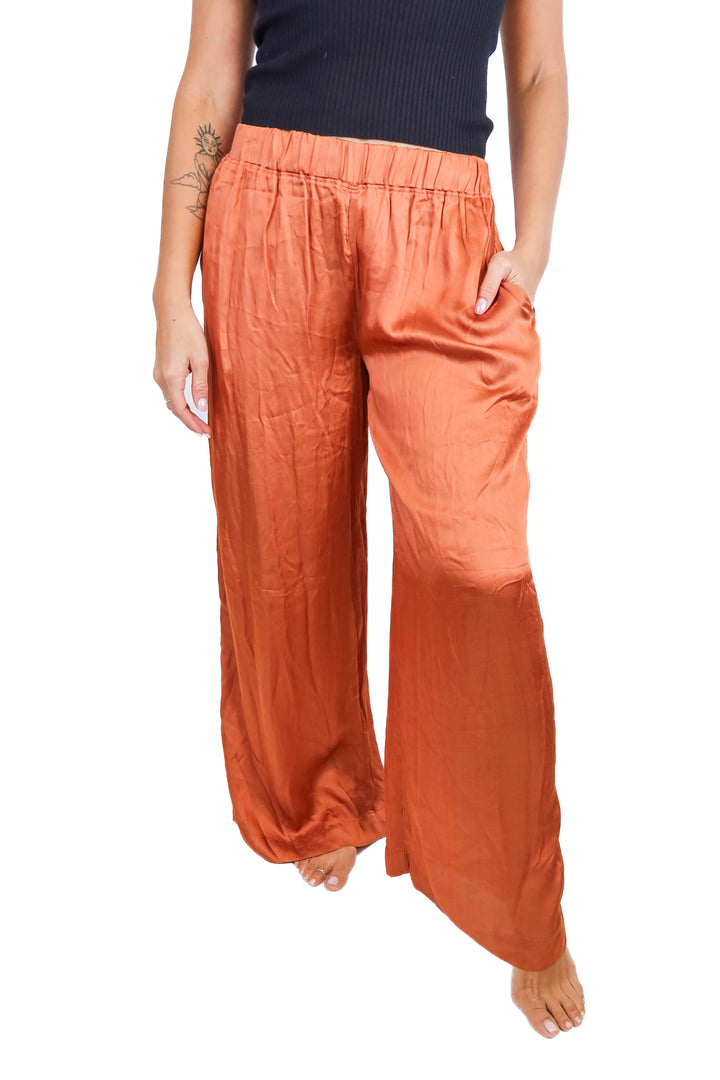 Able rust satin pant NWT (S; retail $148)