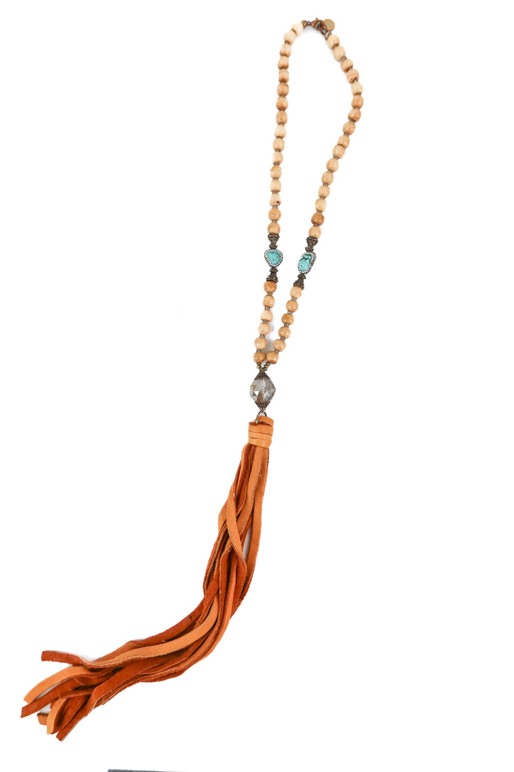 Fabulina suede fringe/ turquoise beaded necklace
