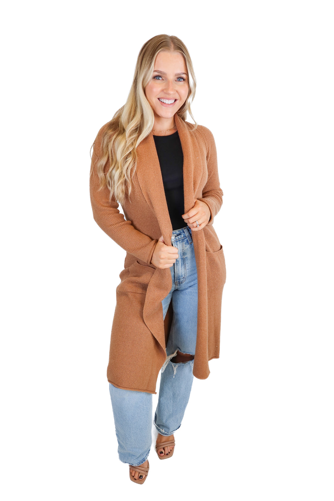 Magaschoni Camel Long Open Cardigan (S; retail $78)