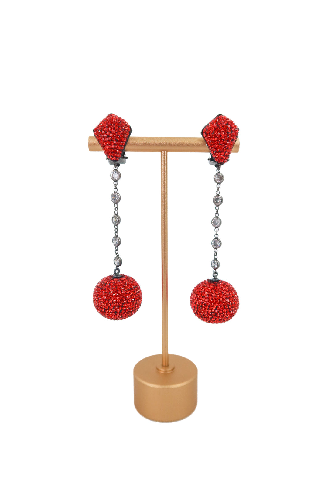 red sparkly drop earring (clip on)