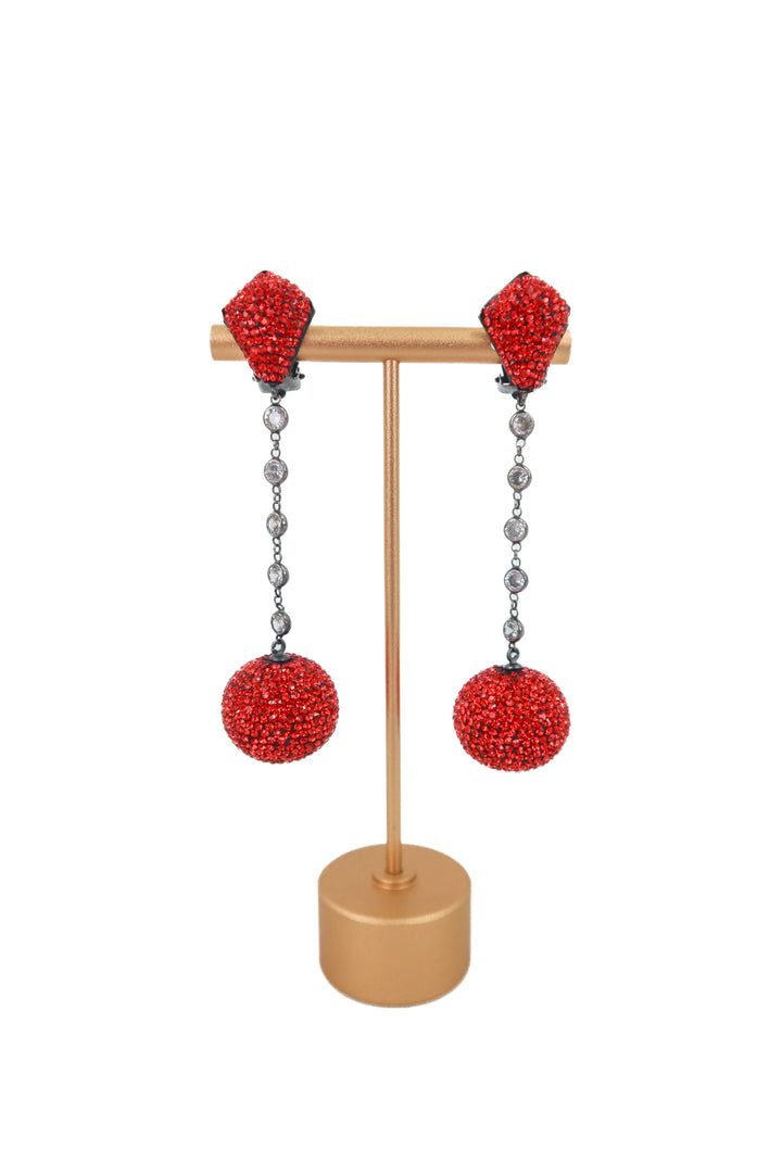 red sparkly drop earring (clip on)