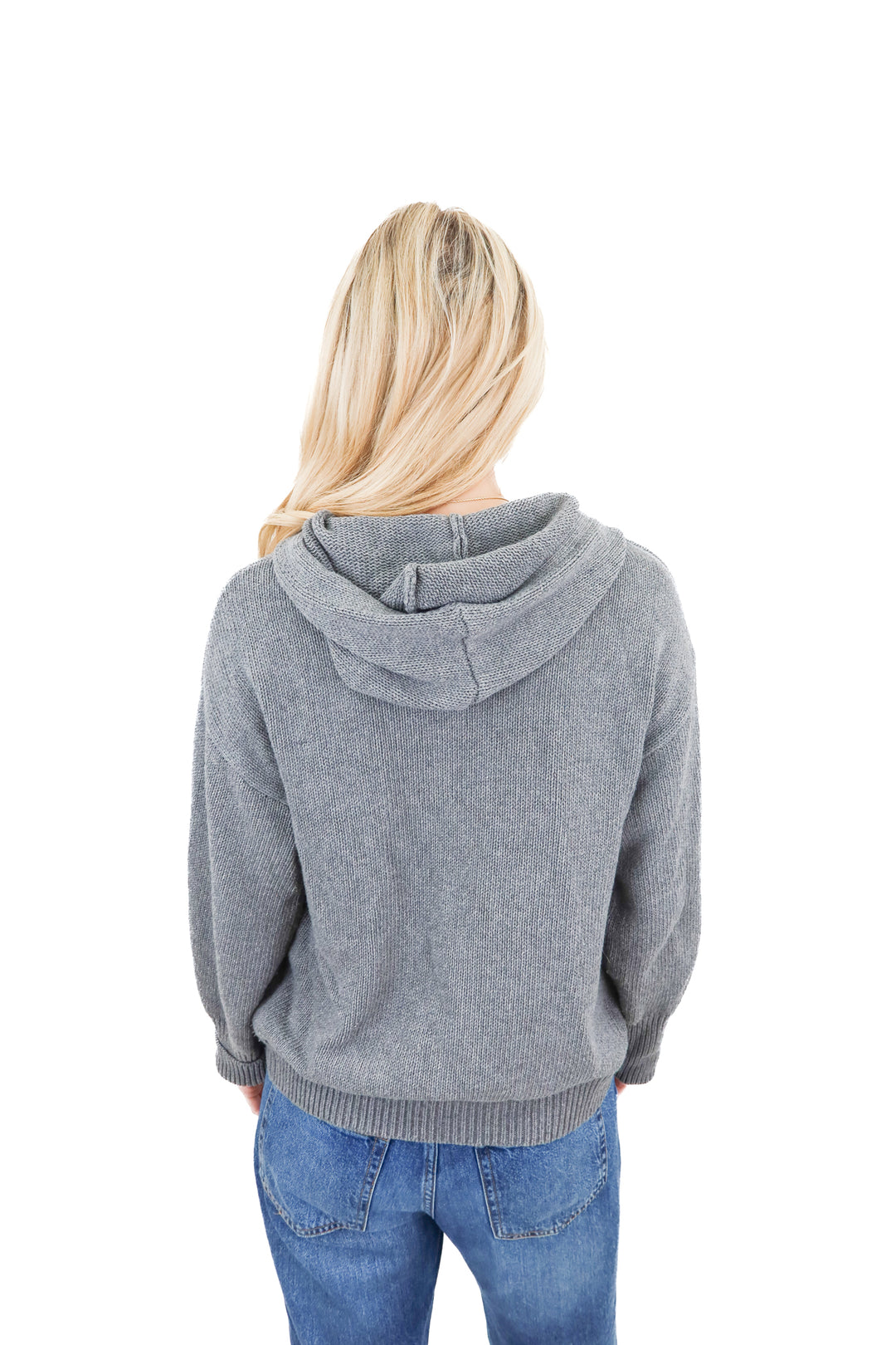 commense grey knit button up hoodie (s)